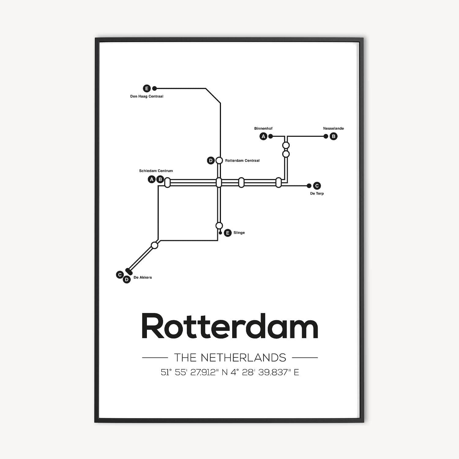 Rotterdam Poster met metrolijnen