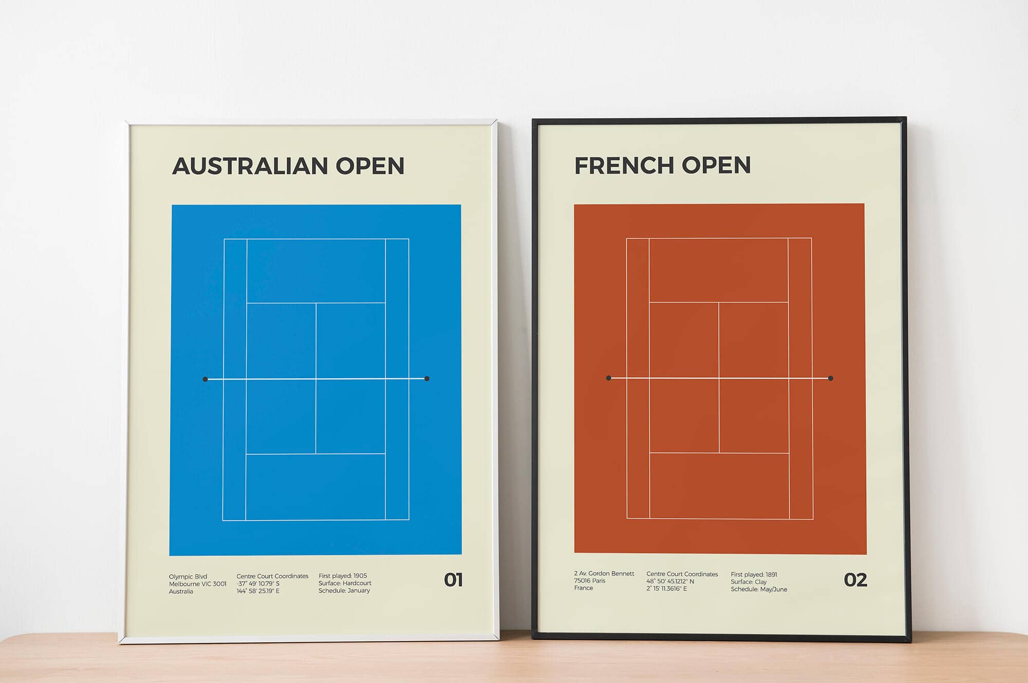 tennis posters Australian Open en Roland Garros - Grand Slam poster serie van MDRN HOME