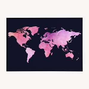 Roze Wereldkaart Poster met Watercolour