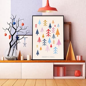 Scandinavische Muurdecoratie Colorful Trees kerst poster en print