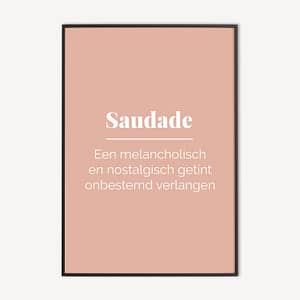 Roze typografie poster en canvas print met tekst Saudade
