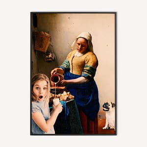 Surrealistische poster van het melkmeisje van Vermeer