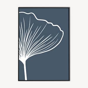 Minimalistische botanische poster in donkerblauw