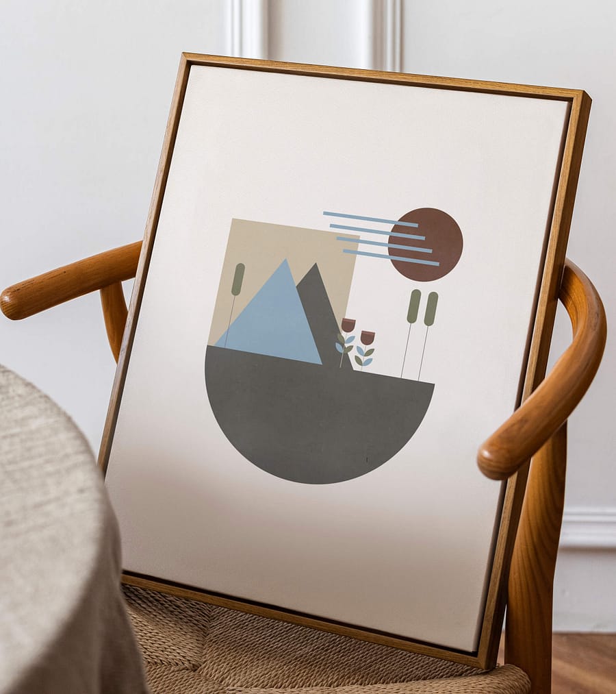 kleurrijke poster en print met abstract berglandchap
