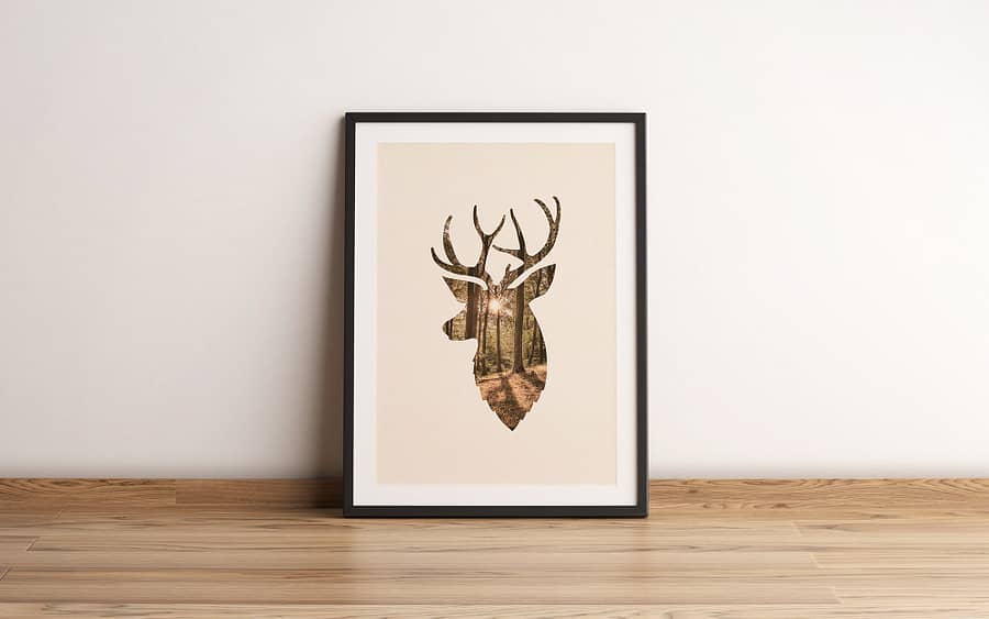 Deer and the forest Scandinavische poster en print