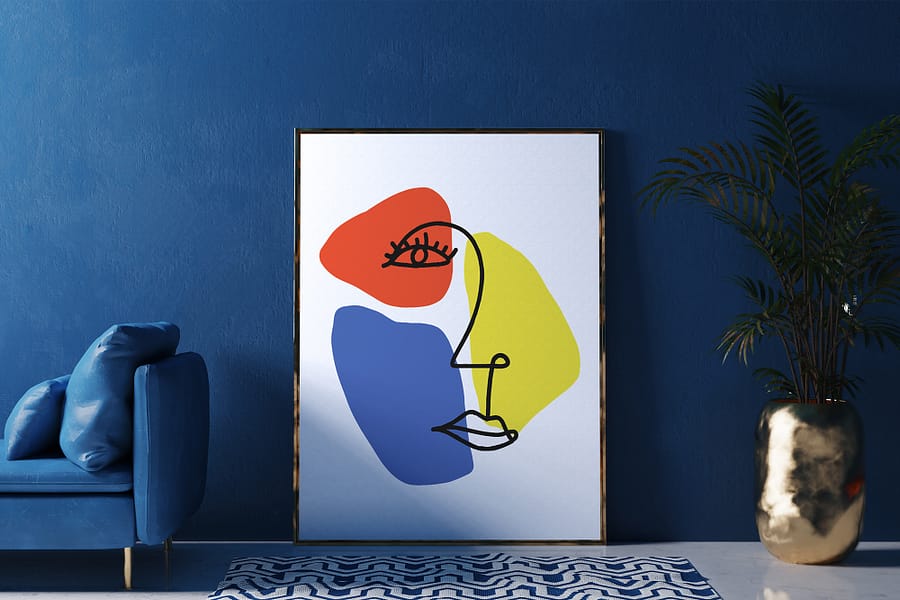 poster met abstracte vormen in rood geel blauw