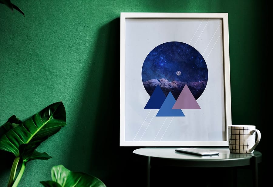 abstracte poster van bergen in de nacht