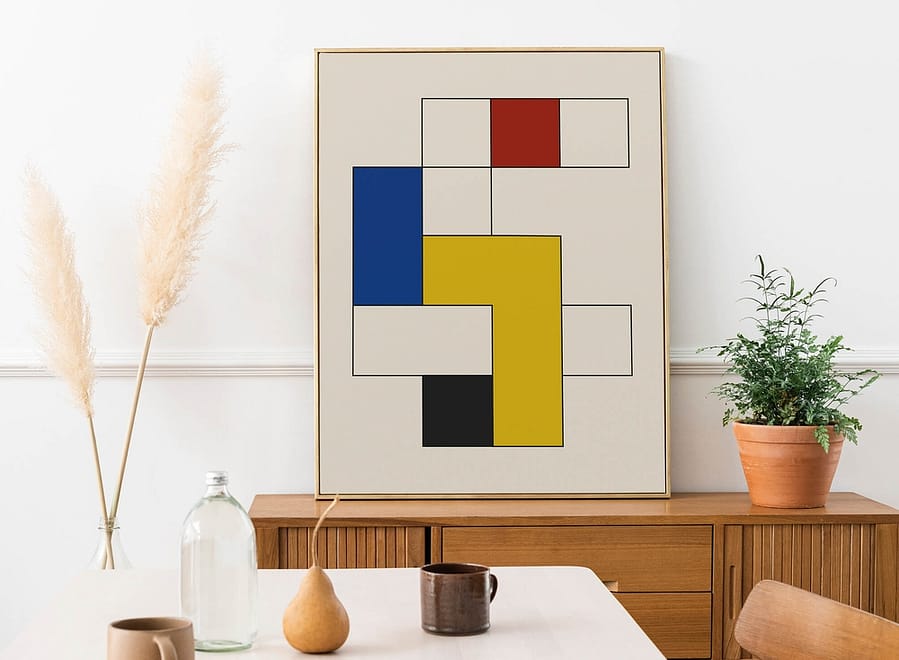 geometrische bauhaus poster in Piet Mondriaan stijl