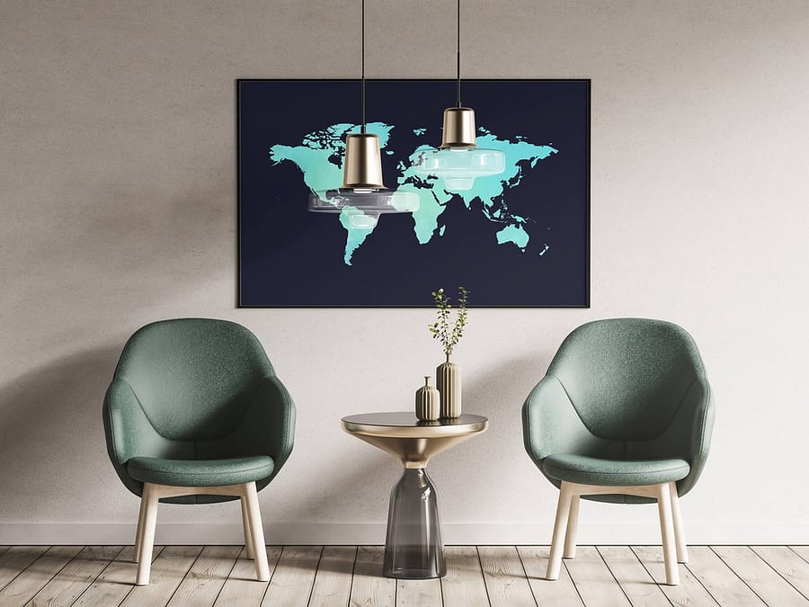 Wereldkaart poster in blauwgroen