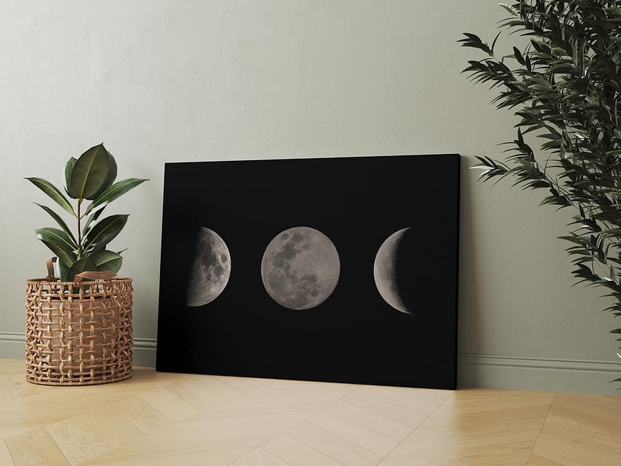 Maan Poster in fasen op zwarte achtergrond