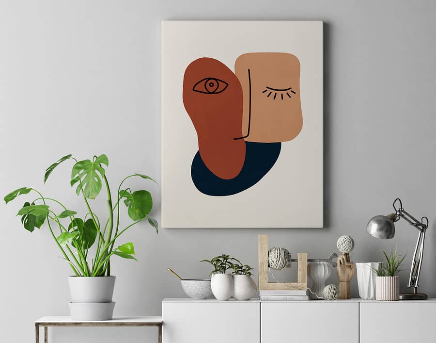 Abstracte vormen met een gezicht poster en print