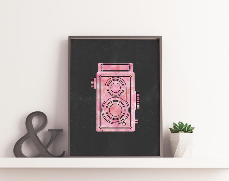 Vintage Camera Poster (Pink) - Moderne Vintage Wanddecoratie