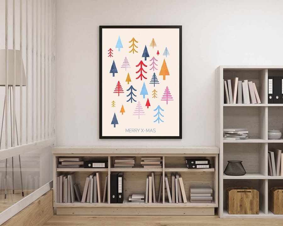 Scandinavische Muurdecoratie Colorful Trees Kerstposter