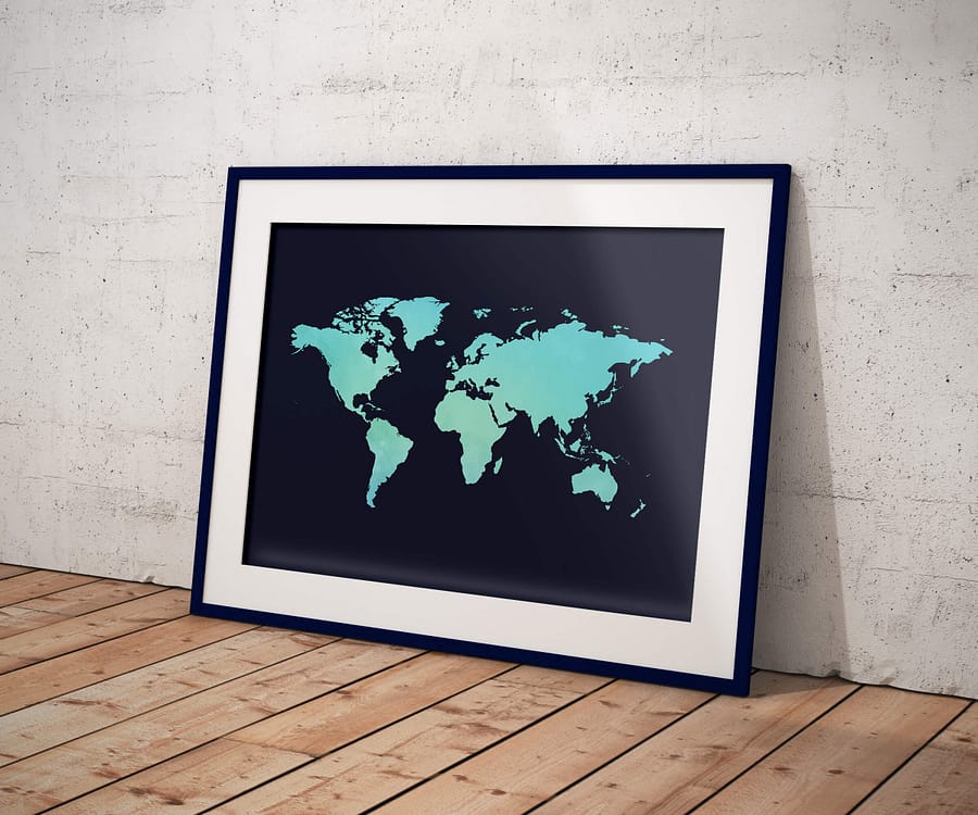 Wereldkaart Watercolor Blauw
