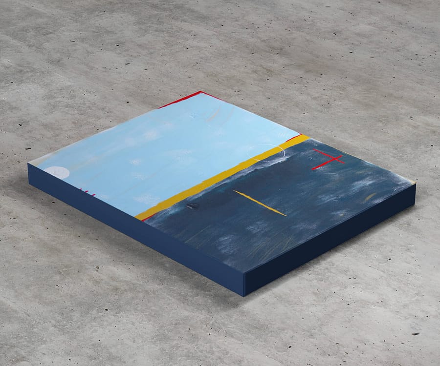 Abstract Blauw en Okergeel Schilderij - Moderne Kunst Kopen