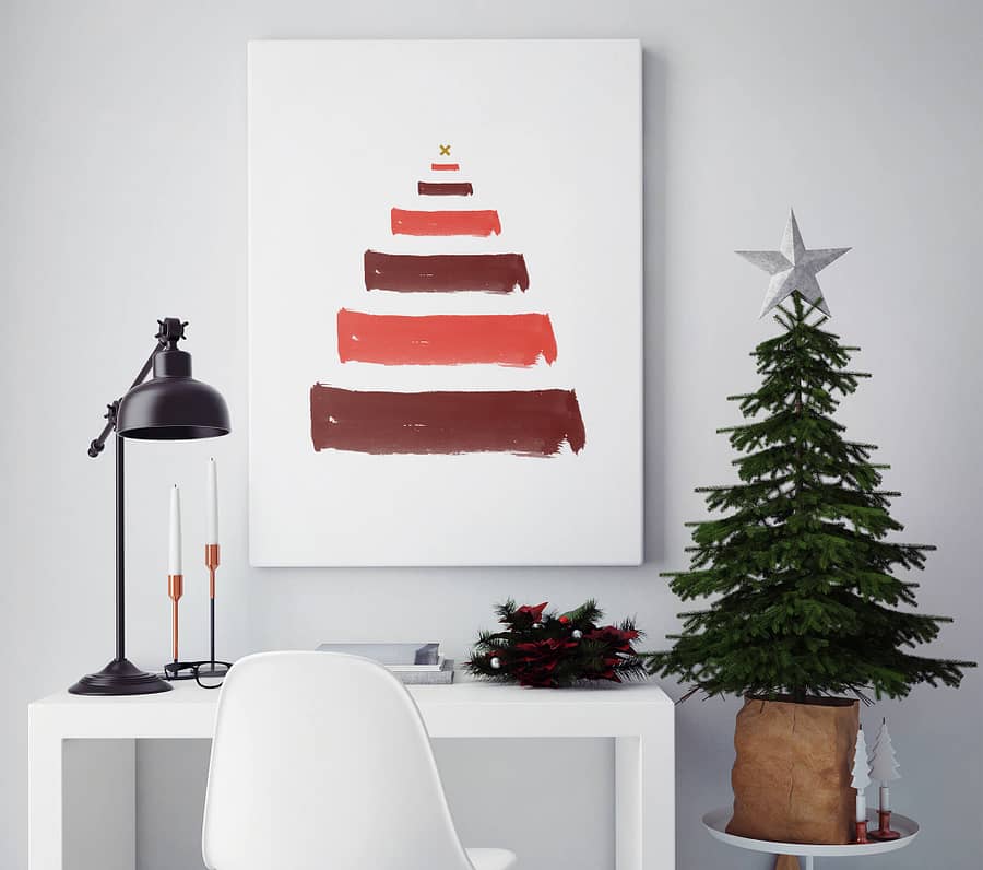 Verfstrepen kerstboom poster en print