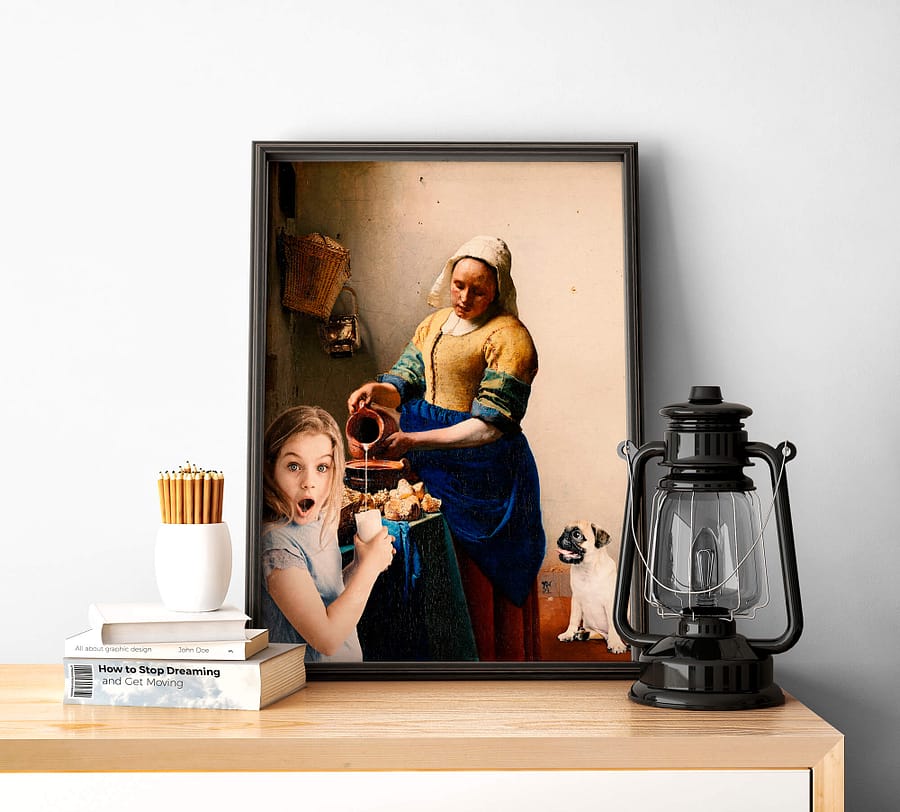 Het melkmeisje van Vermeer - surrealistische poster en print