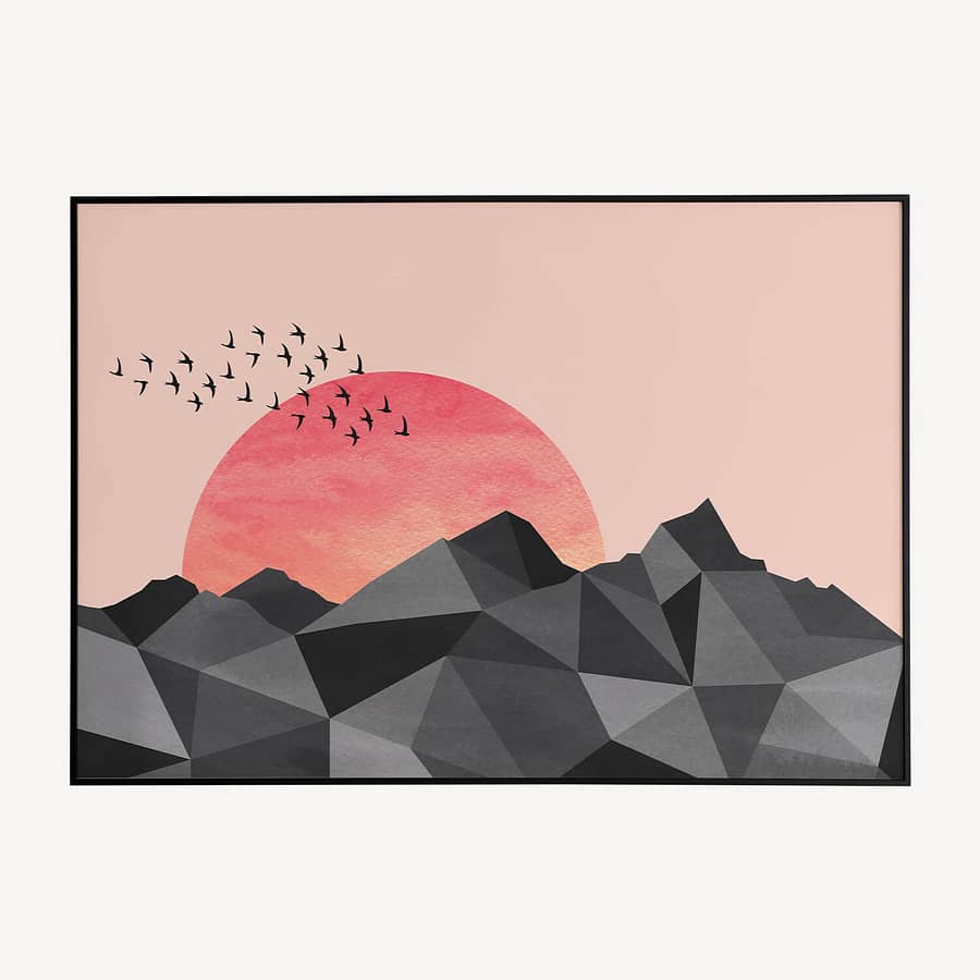 Poster met Geometrische Bergen met Zonsondergang
