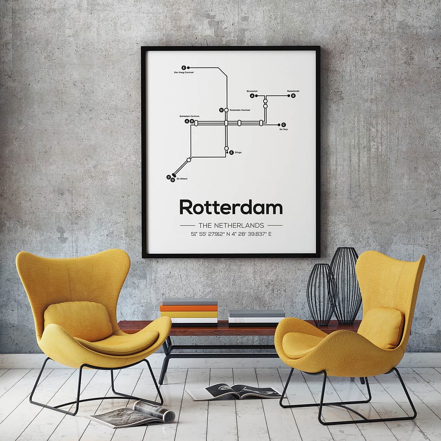 Rotterdam Metrolijnen Poster - Scandinavische Muurdecoratie