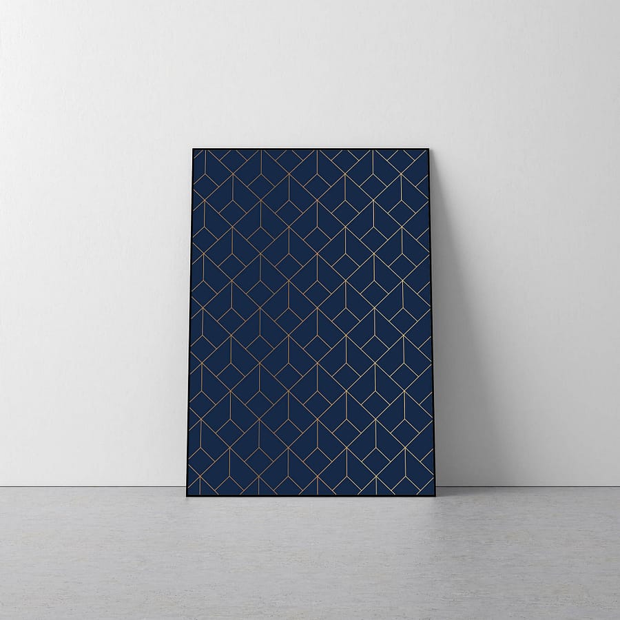 Blauw Geometrisch Patroon Poster - Geometrische Wanddecoratie