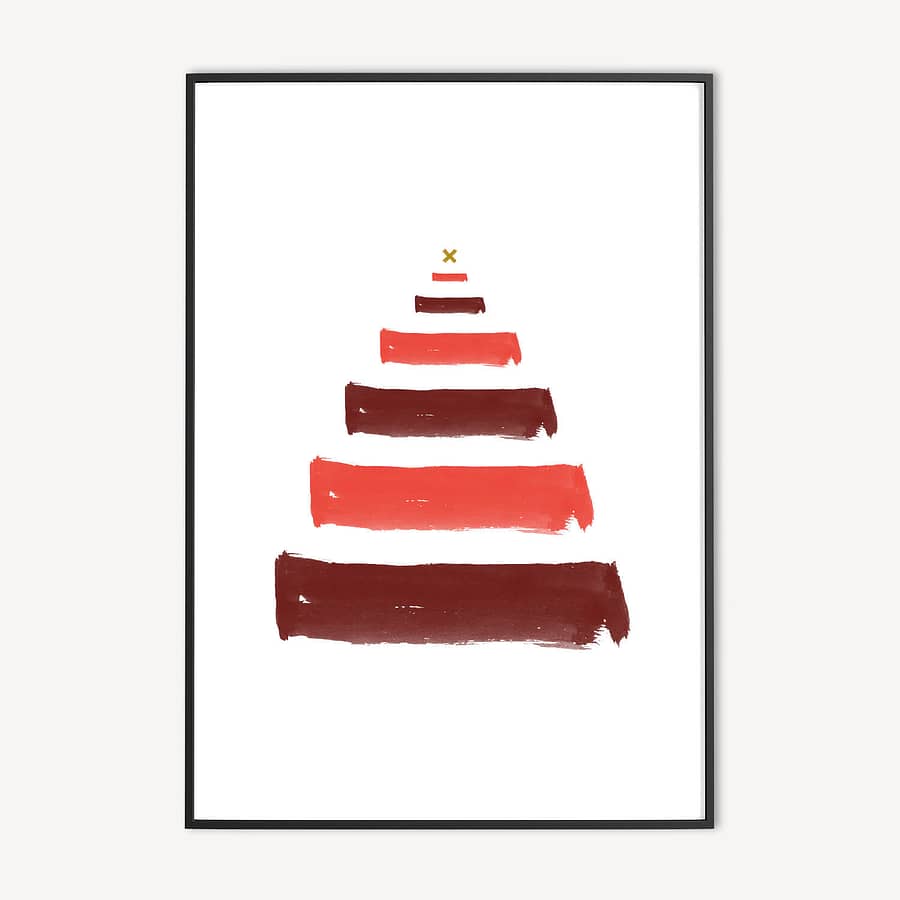 Rode Abstracte Kerstboom Poster met Brush Strokes