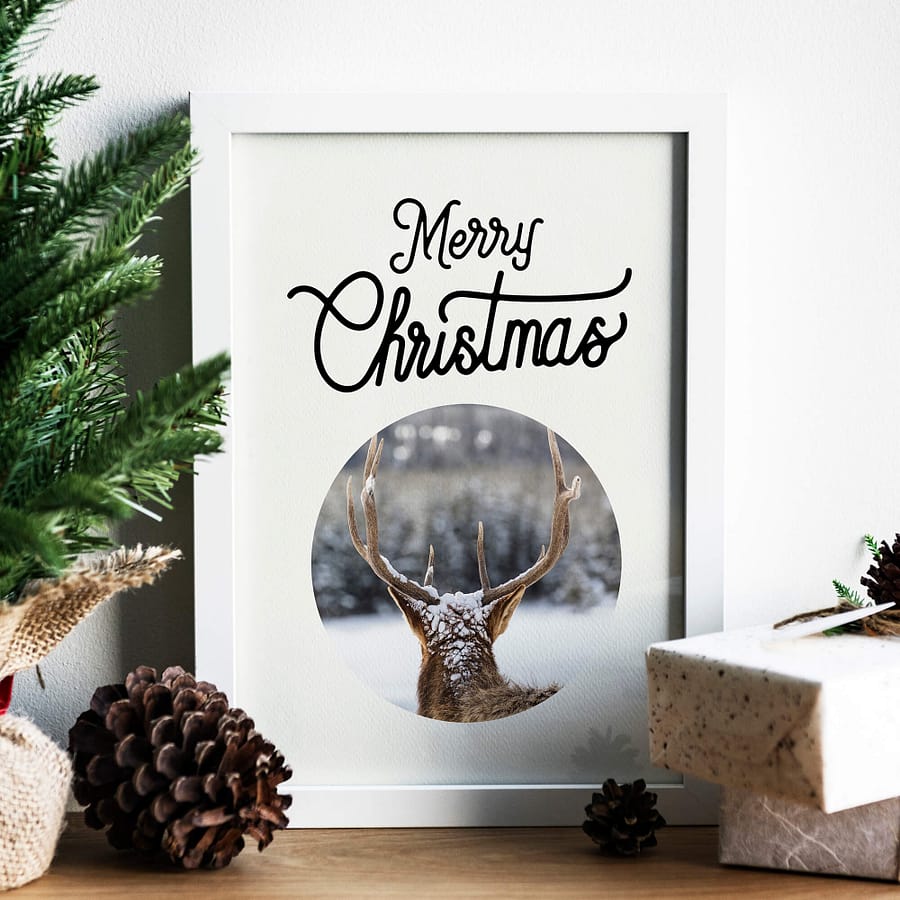Hert in de Sneeuw - kerst poster en print