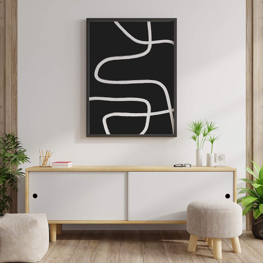 Stijlvolle Zwarte poster met witte lijnen - Abstracte Wanddecoratie