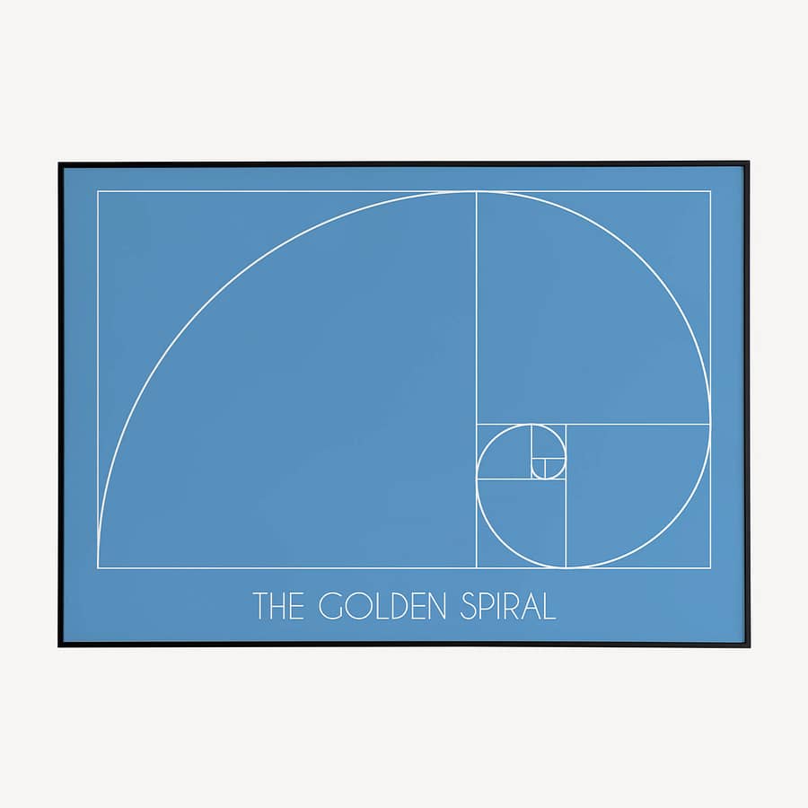 golden spiral poster in het blauw