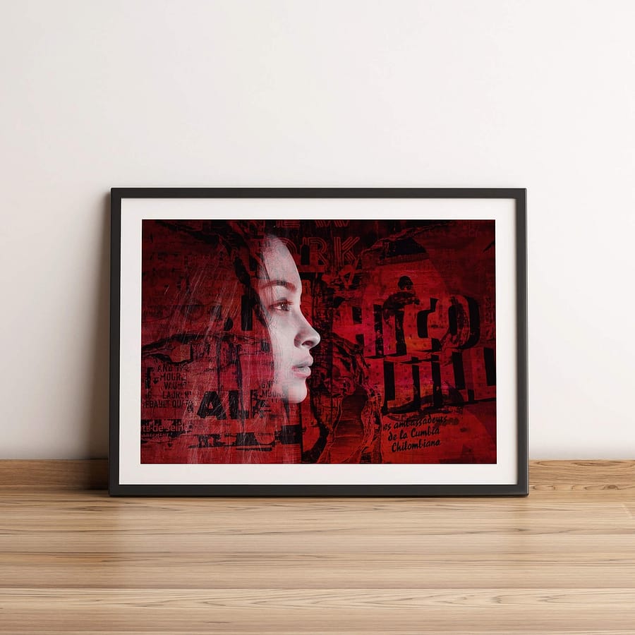 surrealistische abstracte poster en canvas print in rood