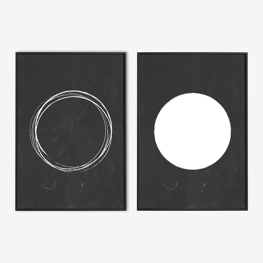 Zwart-Wit Grungy Cirkels - Set van 2 Posters